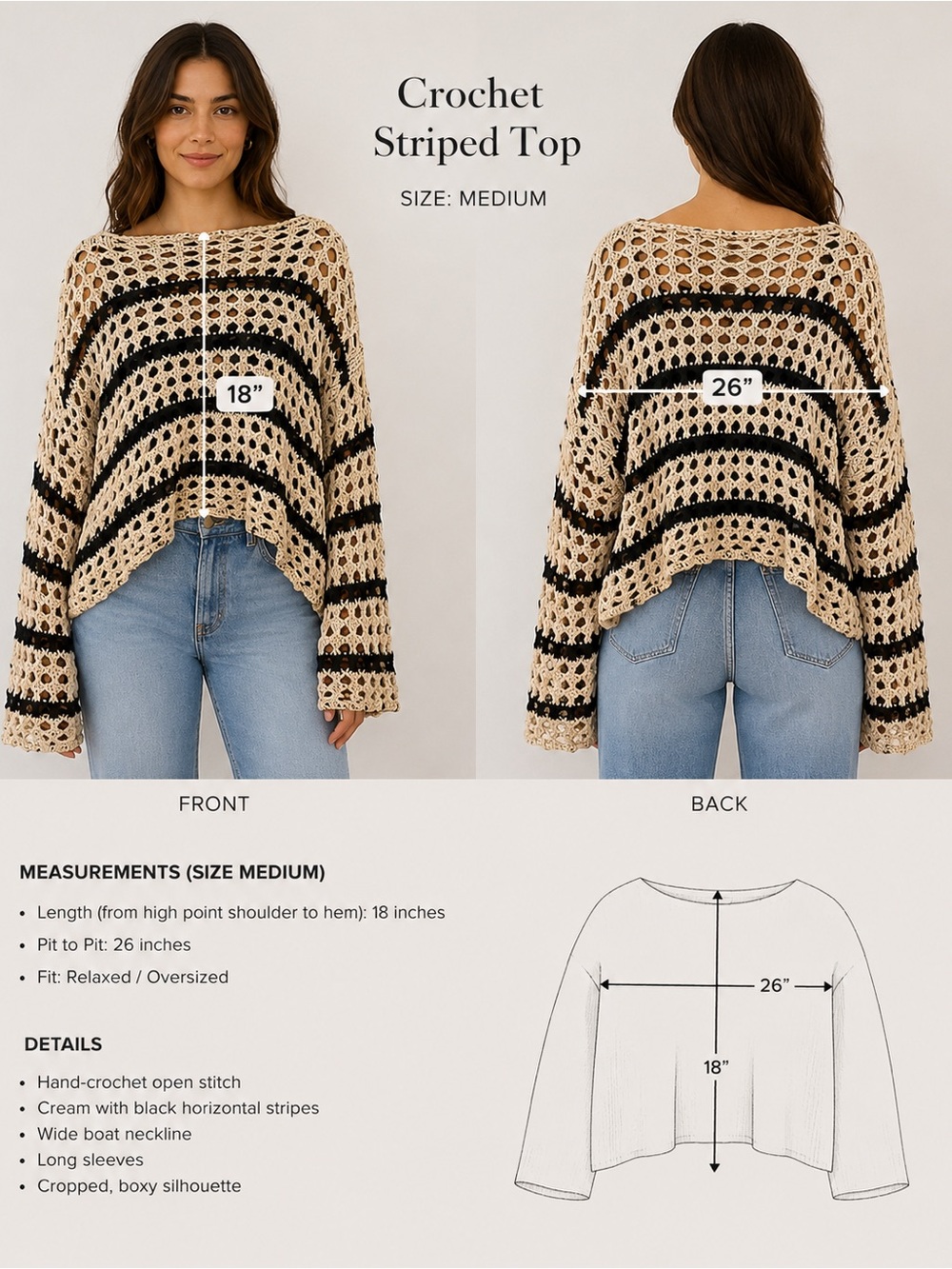 Pull&Bear Crochet Striped Sweater in Cream and Black